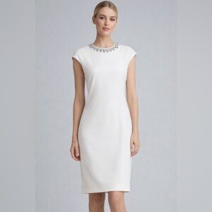 Ted Baker off White Dress with Embellished Neckline
